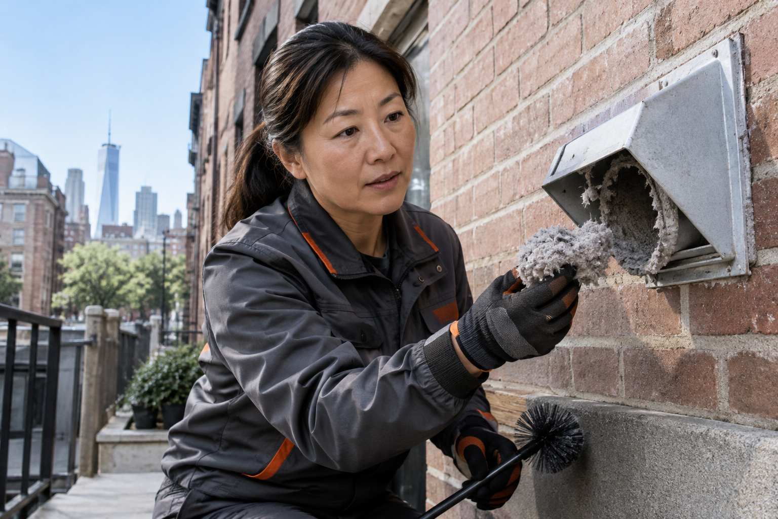 Professional dryer vent service scene illustrating Clogged Vents and Premature Dryer Failure
