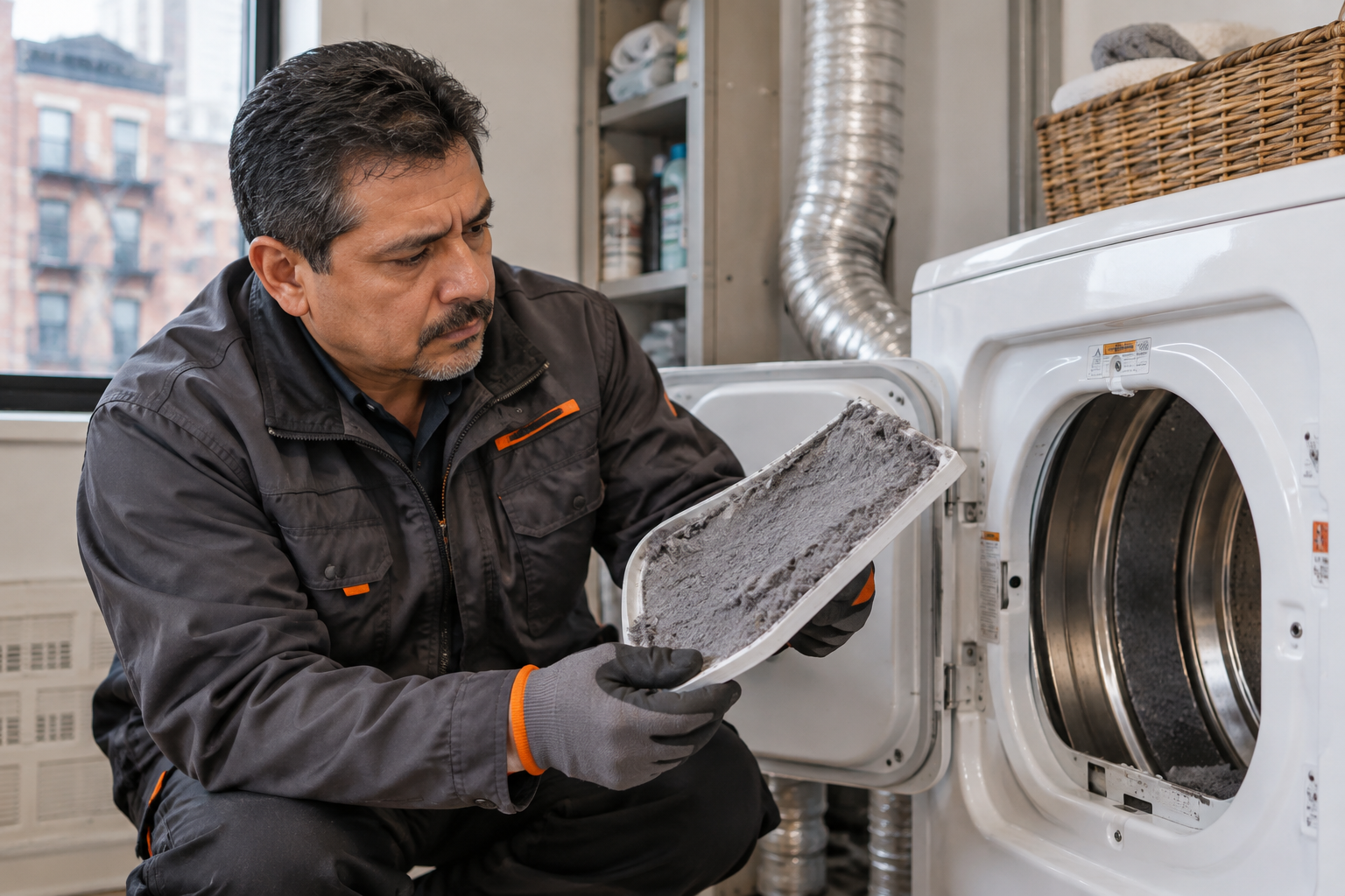 Professional dryer vent service scene illustrating Why Your Dryer is Overheating and Shutting Off Mid-Cycle