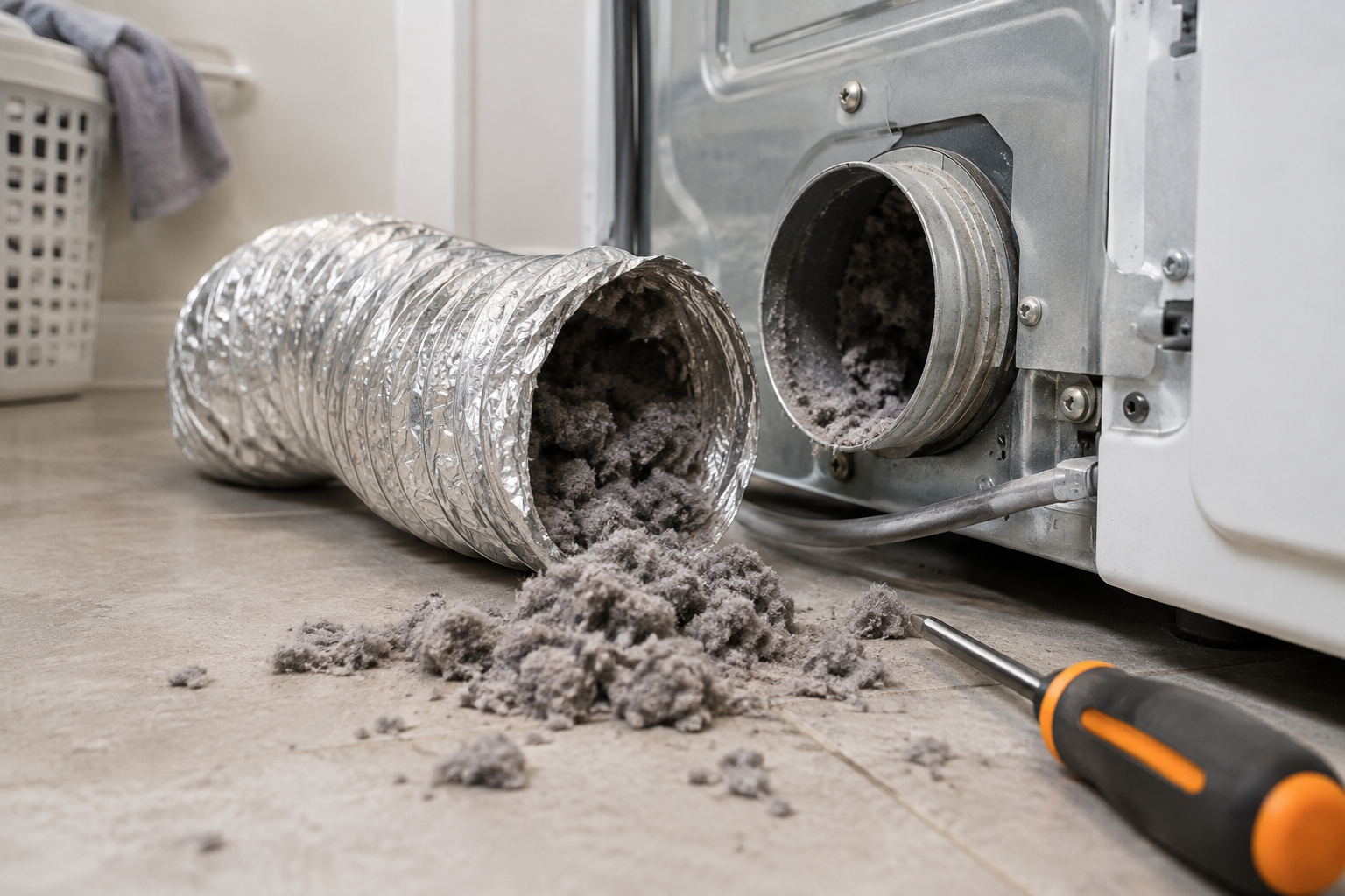 Professional dryer vent service scene illustrating Why Your Dryer Takes Two Cycles to Dry One Load