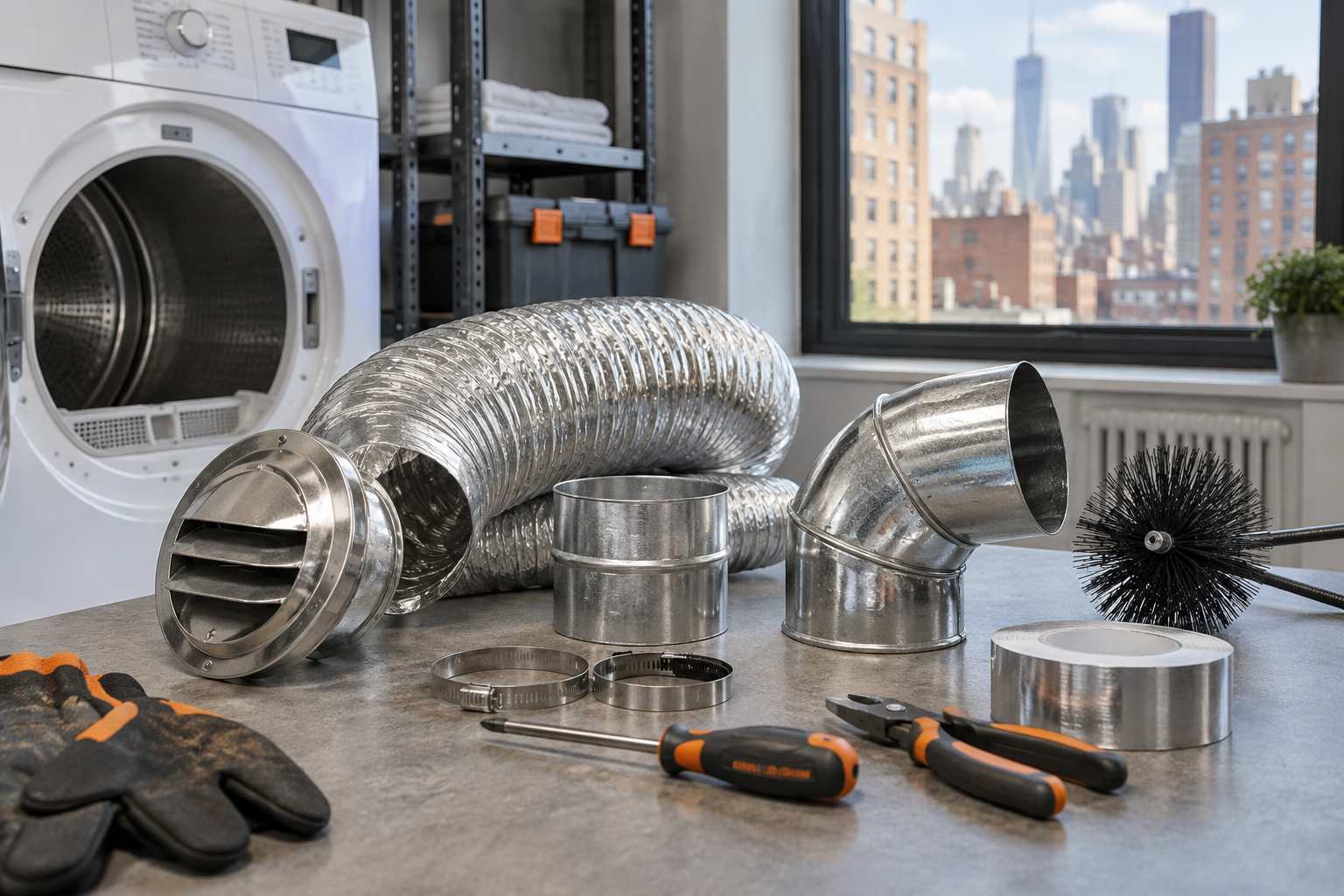 Professional dryer vent service scene illustrating Understanding Dryer Vent Length Limits and Duct Elbows in NYC Buildings