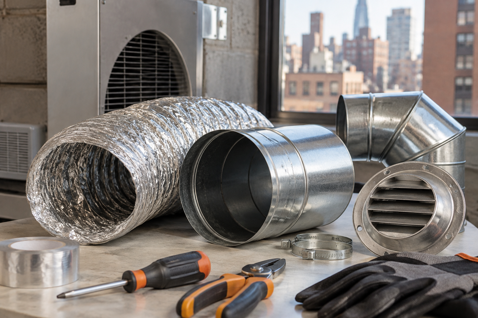 Professional dryer vent service scene illustrating Foil Versus Rigid Metal Duct: Which is Safer for NYC Homes?